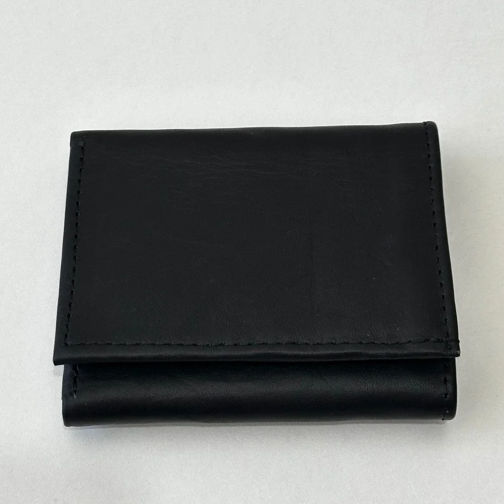 Artisan Hand-Made Black Leather Trifold Wallet Nicaragua Mens ID Window Pocket